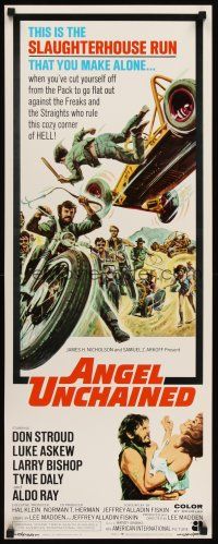 4e028 ANGEL UNCHAINED int'l insert '70 AIP, bikers & hippies, this is the hell run that you make alone!