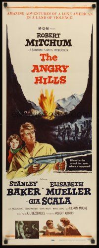 4e030 ANGRY HILLS insert '59 Robert Aldrich, cool artwork of Robert Mitchum with big machine gun!
