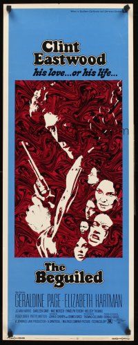 4e057 BEGUILED insert '71 cool psychedelic art of Clint Eastwood & Geraldine Page, Don Siegel