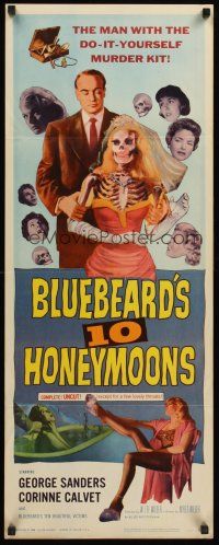 4e073 BLUEBEARD'S 10 HONEYMOONS insert '60 wild art of George Sanders with skeleton bride!