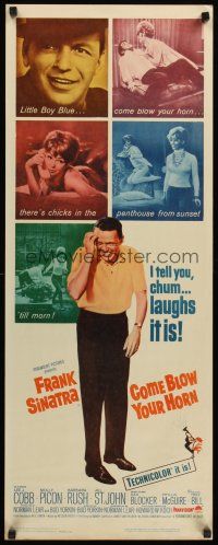 4e124 COME BLOW YOUR HORN insert '63 close up of laughing Frank Sinatra, from Neil Simon's play!