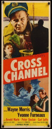 4e143 CROSS CHANNEL insert '55 film noir, close-up image of sailor Wayne Morris, Yvonne Furneaux