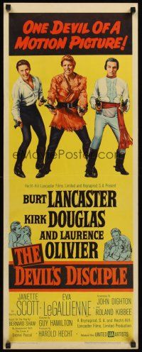 4e173 DEVIL'S DISCIPLE insert '59 Burt Lancaster, Kirk Douglas & Laurence Olivier all with 2 guns!