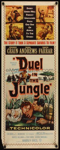 4e203 DUEL IN THE JUNGLE insert '54 Dana Andrews, sexy Jeanne Crain, African adventure artwork!