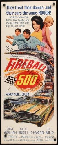 4e240 FIREBALL 500 insert '66 Frankie Avalon & sexy Annette Funicello, cool stock car racing art!