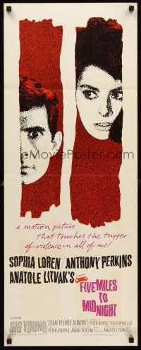 4e244 FIVE MILES TO MIDNIGHT insert '63 Le Couteau dans la Plaie, Sophia Loren & Anthony Perkins!