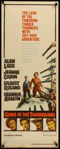 4e310 GUNS OF THE TIMBERLAND insert '60 Alan Ladd, Jeanne Crain, first Frankie Avalon!