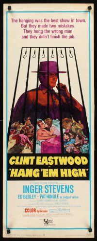 4e313 HANG 'EM HIGH insert '68 Clint Eastwood, they hung the wrong man, cool art by Kossin!