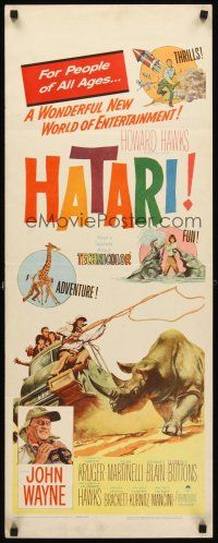 4e320 HATARI insert '62 Howard Hawks, great artwork images of John Wayne in Africa!