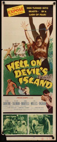 4e329 HELL ON DEVIL'S ISLAND insert '57 Rex Ingram, men turned into beasts by a lash of fear!