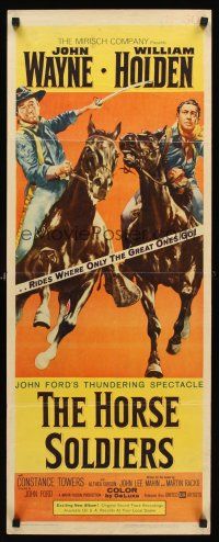 4e351 HORSE SOLDIERS insert '59 art of U.S. Cavalrymen John Wayne & William Holden, John Ford