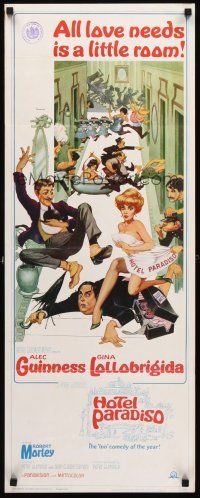 4e355 HOTEL PARADISO insert '66 wacky Frank Frazetta art of Alec Guinness & sexy Gina Lollobrigida