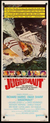 4e388 JUGGERNAUT insert '74 Richard Harris, art of ocean liner under attack by Bob McCall!