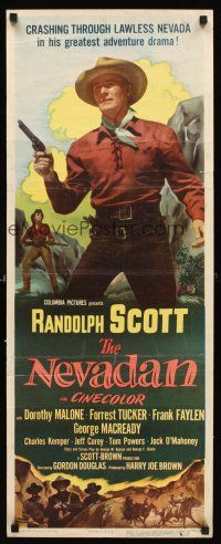 4e419 NEVADAN insert '50 Randolph Scott crashing through lawless Nevada in his greatest adventure!