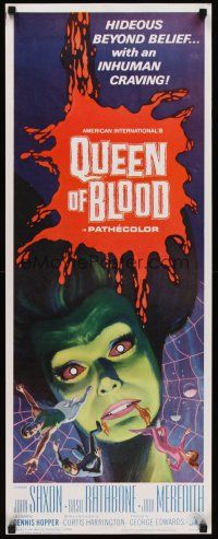 4e438 QUEEN OF BLOOD insert '66 Basil Rathbone, cool art of female monster & victims in her web!