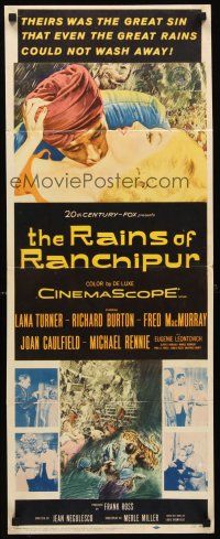 4e439 RAINS OF RANCHIPUR insert '55 Lana Turner, Richard Burton, rains couldn't wash their sin away!