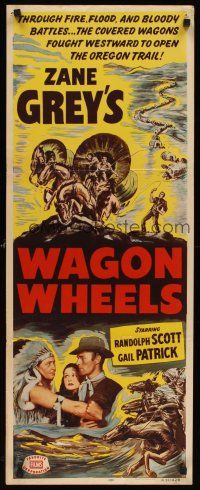 4e531 WAGON WHEELS insert R51 Randolph Scott, Gail Patrick, Zane Grey's story of the Oregon Trail!