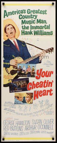 4e544 YOUR CHEATIN' HEART insert '64 great image of George Hamilton as Hank Williams with guitar!