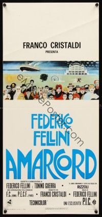 4e553 AMARCORD Italian locandina '73 Federico Fellini classic comedy, Juliano Geleng artwork!
