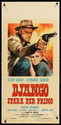 4e606 DJANGO SHOOTS FIRST Italian locandina '66 Django Spara Per Primo, cool Symeoni western art!