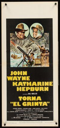 4e747 ROOSTER COGBURN Italian locandina '75 different art of John Wayne & Katharine Hepburn!