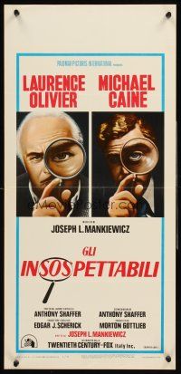 4e762 SLEUTH Italian locandina '73 Laurence Olivier & Michael Caine, cool magnifying glass image!