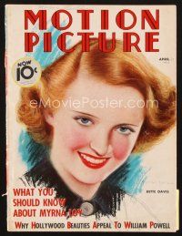 4f104 MOTION PICTURE magazine April 1936 wonderful art of smiling Bette Davis by Charles Sheldon!