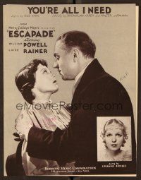 4f172 ESCAPADE sheet music '35 William Powell, Luise Rainer, You're All I Need!
