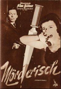 4f357 HOMICIDAL German program '61 William Castle's psychotic female killer, different images!