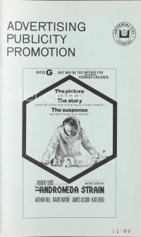 4f205 ANDROMEDA STRAIN pressbook '71 Michael Crichton novel, Robert Wise directed, Arthur Hill