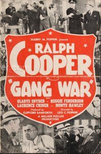 4f225 GANG WAR pressbook '40 Ralph Cooper stars in this ultra rare all-black gangster movie!