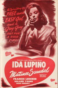 4f255 ONE RAINY AFTERNOON pressbook R48 smoking Ida Lupino is a free & easy gal, Matinee Scandal!