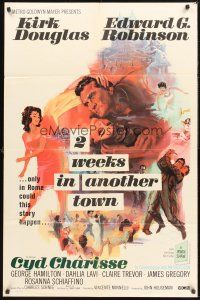 4g005 2 WEEKS IN ANOTHER TOWN 1sh '62 cool art of Kirk Douglas & sexy Cyd Charisse by Bart Doe!