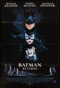 4g075 BATMAN RETURNS advance DS 1sh '92 Michael Keaton, Danny DeVito, sexy Michelle Pfeiffer!