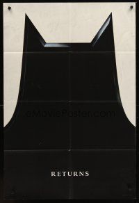 4g076 BATMAN RETURNS teaser 1sh '92 Tim Burton, cool close-up design of bat cowl!