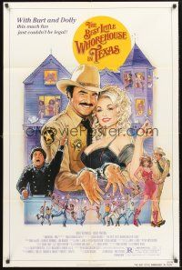 4g083 BEST LITTLE WHOREHOUSE IN TEXAS 1sh '82 art of Burt Reynolds & Dolly Parton by Gouzee!
