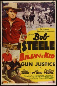 4g095 BILLY THE KID stock 1sh '40s Bob Steele, Al 'Fuzzy' St. John, Gun Justice!