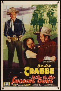 4g096 BILLY THE KID'S SMOKING GUNS 1sh '42 Buster Crabbe in fancy western duds w/smoking pistols!