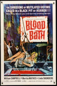 4g110 BLOOD BATH 1sh '66 cool artwork of sexy babe being lowered into a pit of horror!