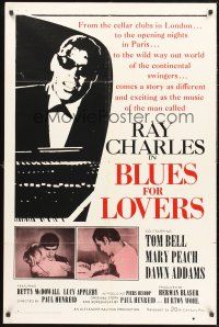 4g120 BLUES FOR LOVERS 1sh '66 Ballad in Blue, cool b&w image of Ray Charles playing piano!