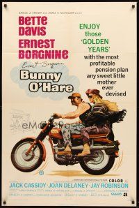 4g142 BUNNY O'HARE signed 1sh '71 by Ernest Borgnine who is on motorcycle with Bette Davis!
