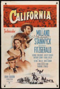 4g147 CALIFORNIA 1sh R58 Ray Milland, Barbara Stanwyck, Barry Fitzgerald!