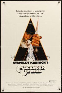 4g176 CLOCKWORK ORANGE r-rated 1sh '72 Stanley Kubrick classic, Castle art of Malcolm McDowell!