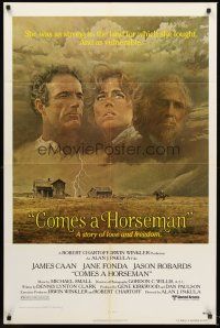 4g185 COMES A HORSEMAN 1sh '78 cool art of James Caan, Jane Fonda & Jason Robards in the sky!