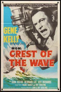 4g193 CREST OF THE WAVE 1sh '54 great close up of angry Gene Kelly at periscope of submarine!