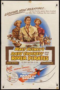 4g204 DAVY CROCKETT & THE RIVER PIRATES 1sh '56 Walt Disney, Fess Parker & Buddy Ebsen!