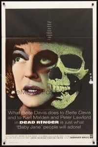 4g208 DEAD RINGER 1sh '64 creepy close up of skull & Bette Davis, who kills her own twin!