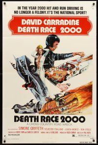 4g214 DEATH RACE 2000 1sh '75 Paul Bartel, David Carradine, cool car racing sci-fi art!