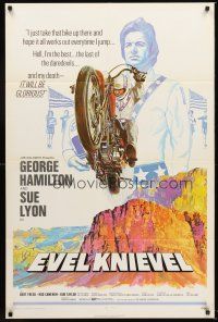 4g270 EVEL KNIEVEL 1sh '71 George Hamilton is THE daredevil, great art of motorcycle jump!
