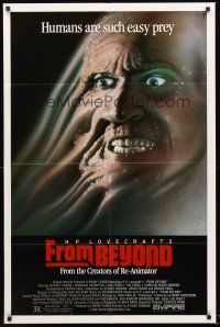 4g347 FROM BEYOND 1sh '86 H.P. Lovecraft, wild sci-fi horror image, humans are such easy prey!